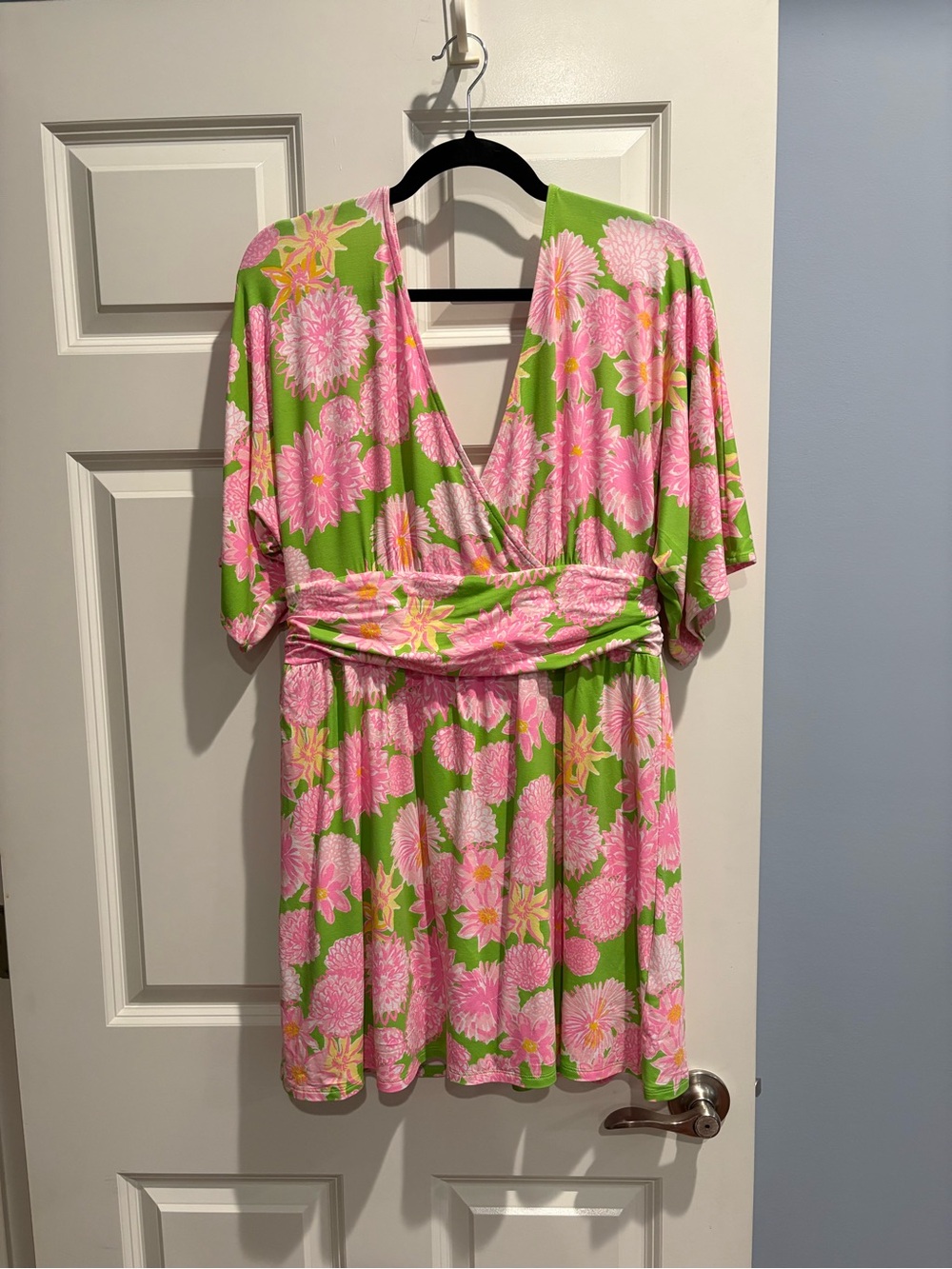 Lilly PFloral V-Neck Romper in Pink & Green, Size Large